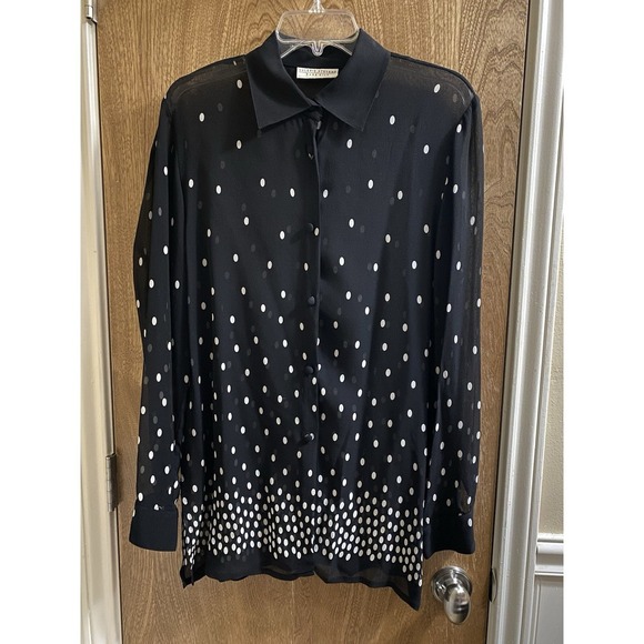 Valerie Stevens 100% Silk Mesh Women's Size 8 Polka Dot Button Down Blouse Shirt - Picture 1 of 16